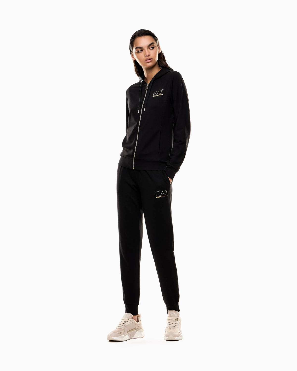 Viscose suit with a zip-up hoodie and micro-studs Tracksuit