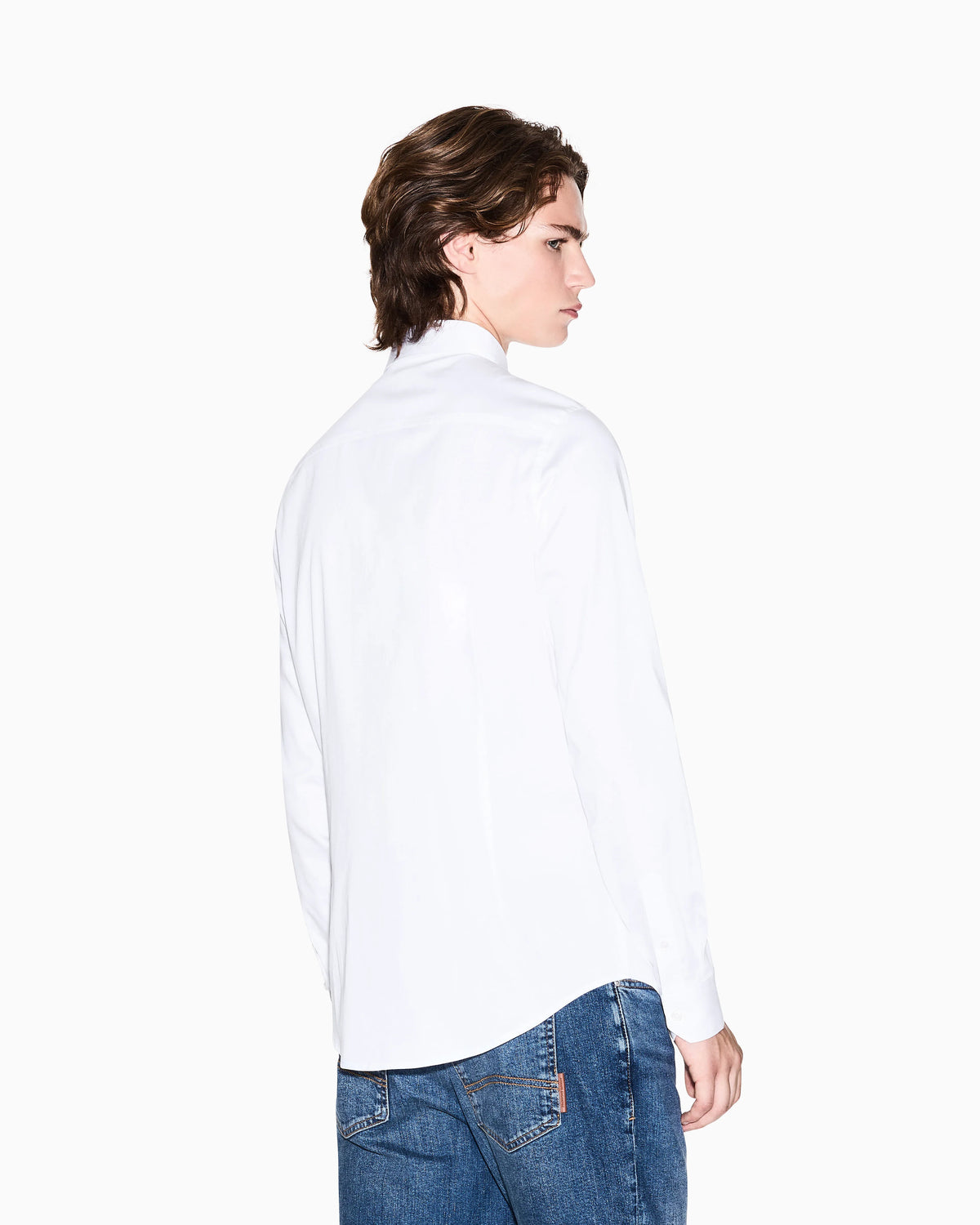 Slim-fit dress shirt in stretch cotton satin Essential