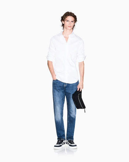 Slim-fit dress shirt in stretch cotton satin Essential
