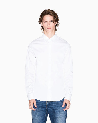 Slim-fit dress shirt in stretch cotton satin Essential