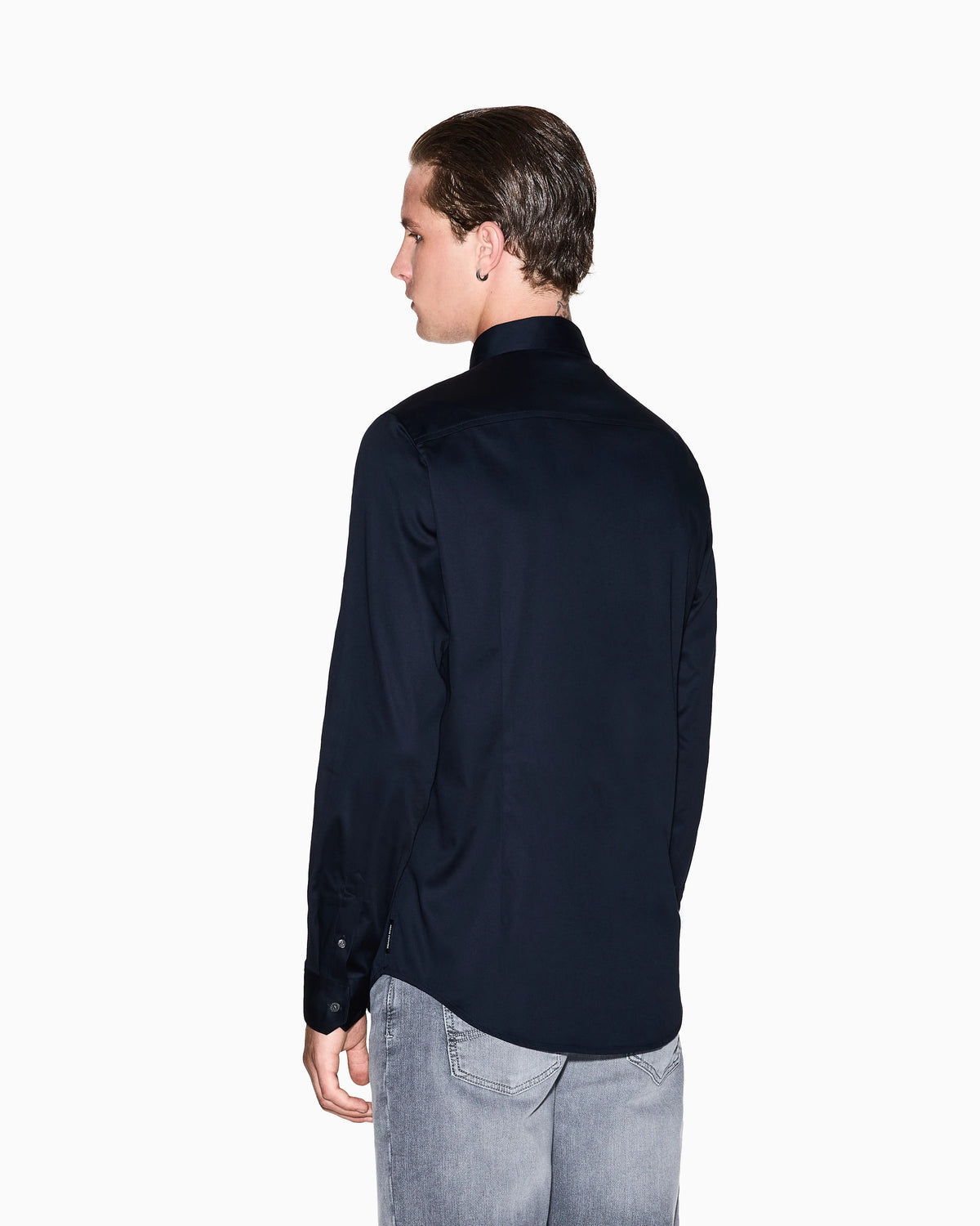 Slim-fit dress shirt in stretch cotton satin Essential