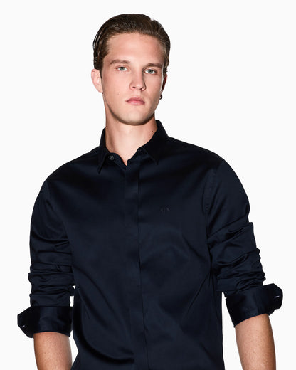 Slim-fit dress shirt in stretch cotton satin Essential