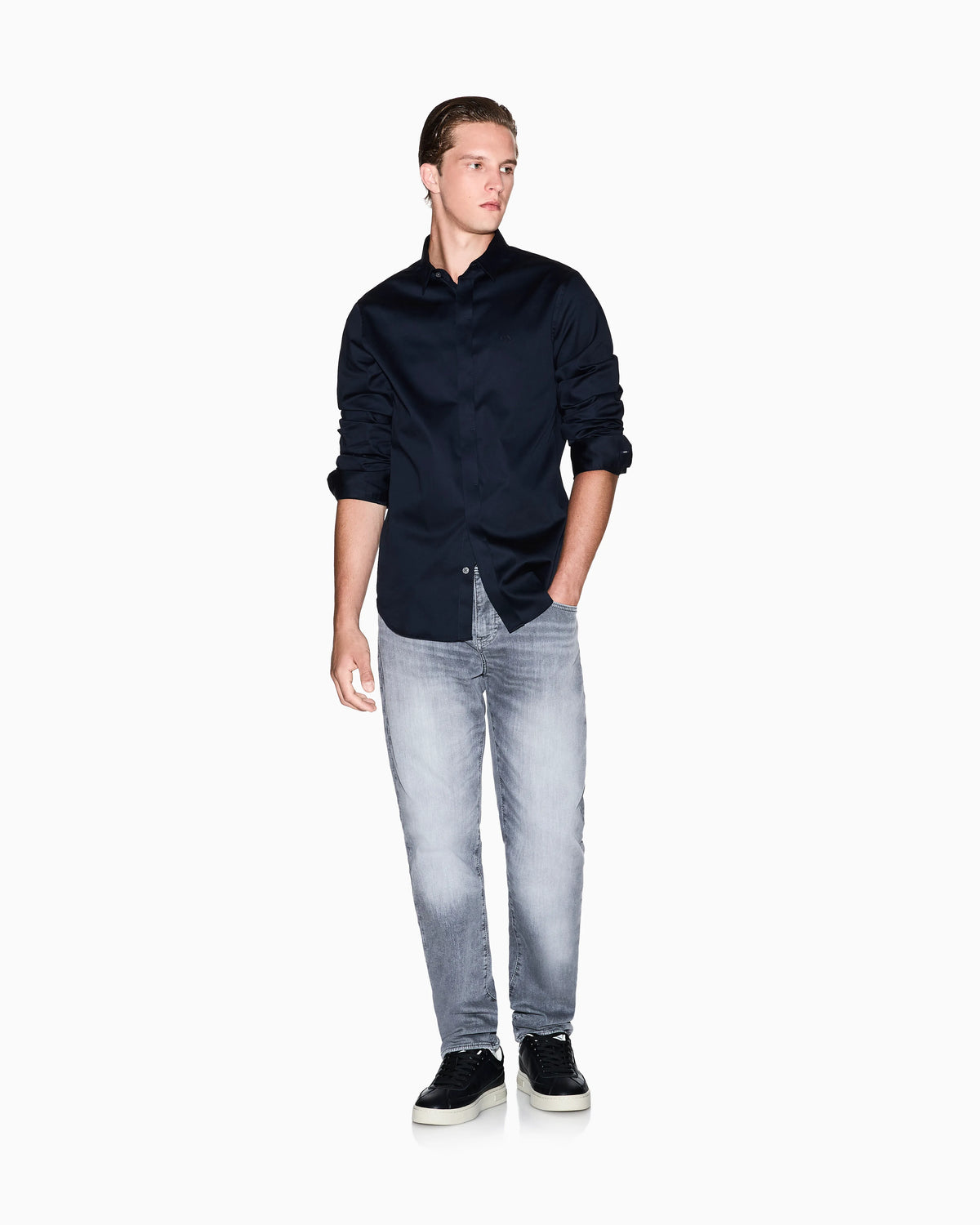 Slim-fit dress shirt in stretch cotton satin Essential
