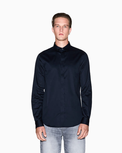 Slim-fit dress shirt in stretch cotton satin Essential