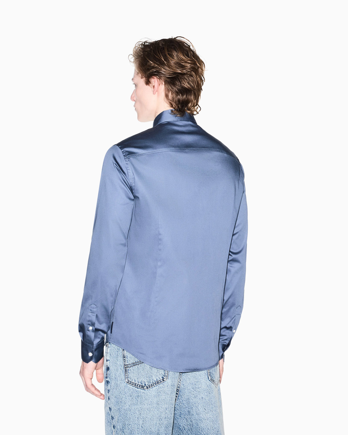 Slim-fit dress shirt in stretch cotton satin Essential
