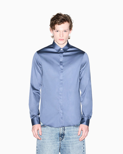 Slim-fit dress shirt in stretch cotton satin Essential