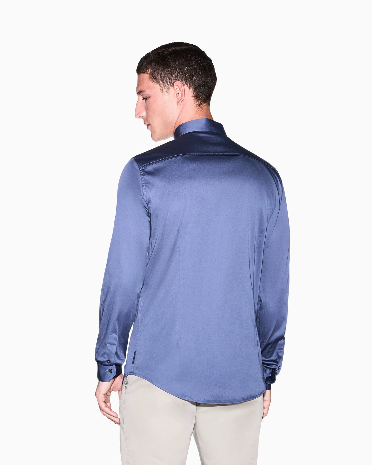 Slim-fit dress shirt in stretch cotton satin Essential