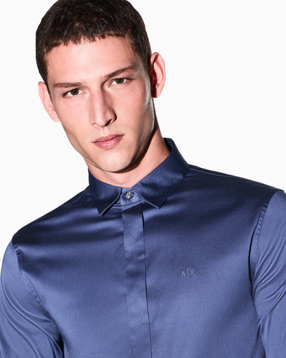 Slim-fit dress shirt in stretch cotton satin Essential