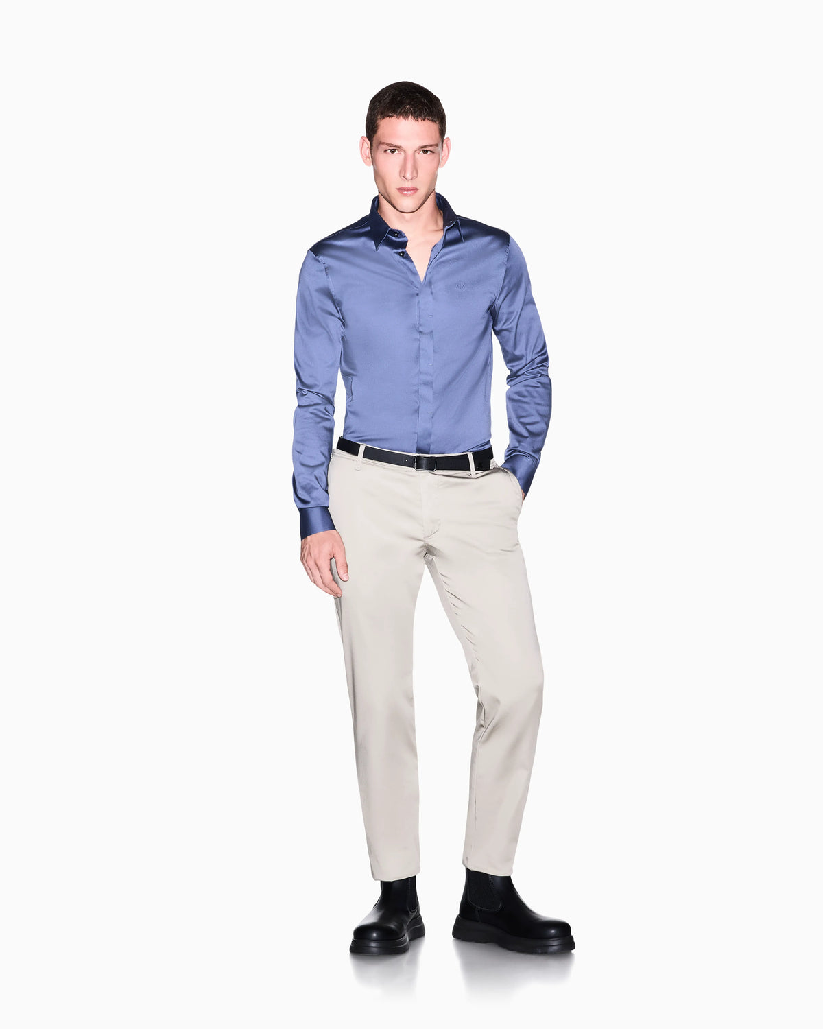 Slim-fit dress shirt in stretch cotton satin Essential