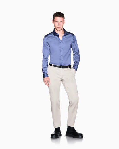 Slim-fit dress shirt in stretch cotton satin Essential