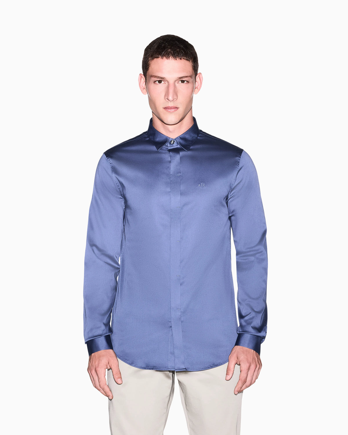 Slim-fit dress shirt in stretch cotton satin Essential