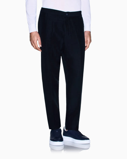 Poplin trousers in linen and viscose