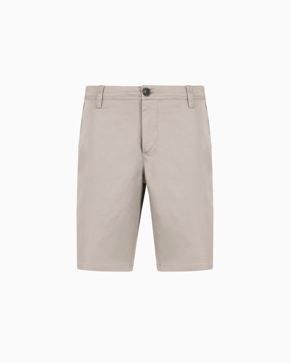 Flat front chino shorts in stretch cotton satin Essential