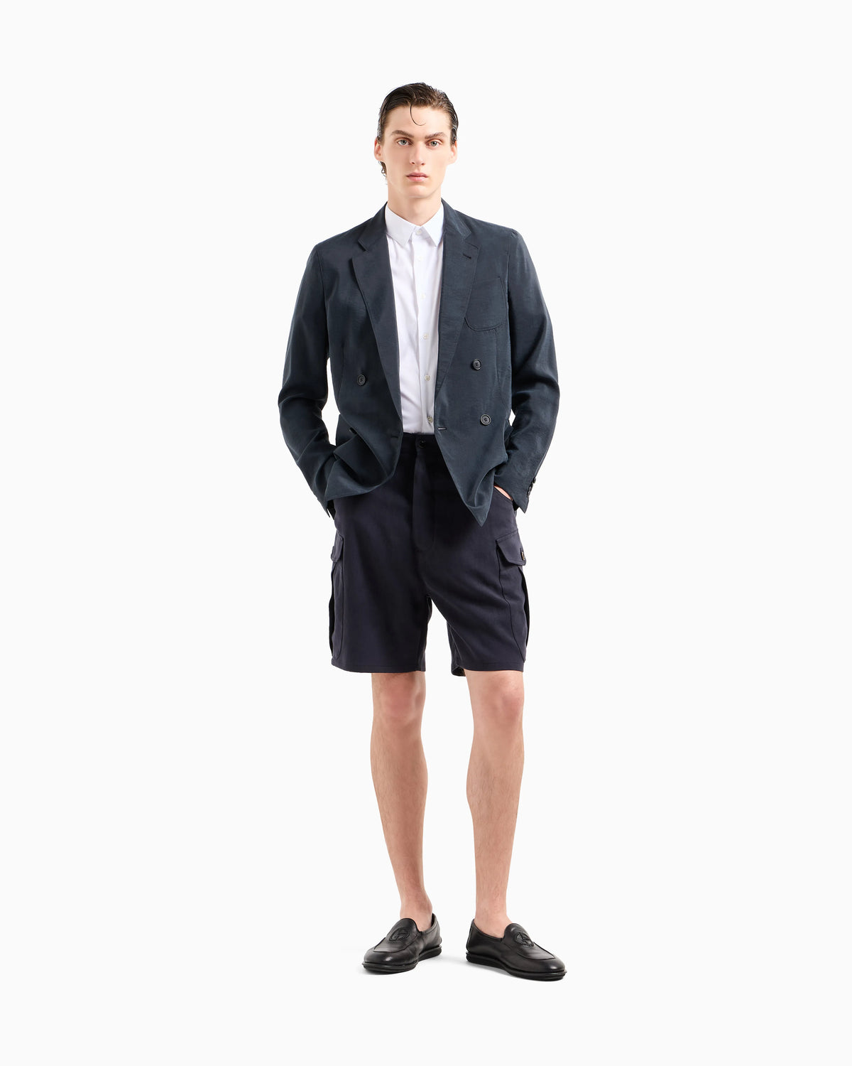 Short-sleeved, stretch plain-knit shirt
