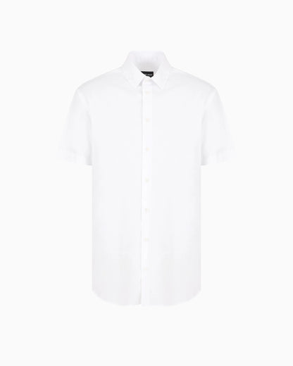 Short-sleeved, stretch plain-knit shirt