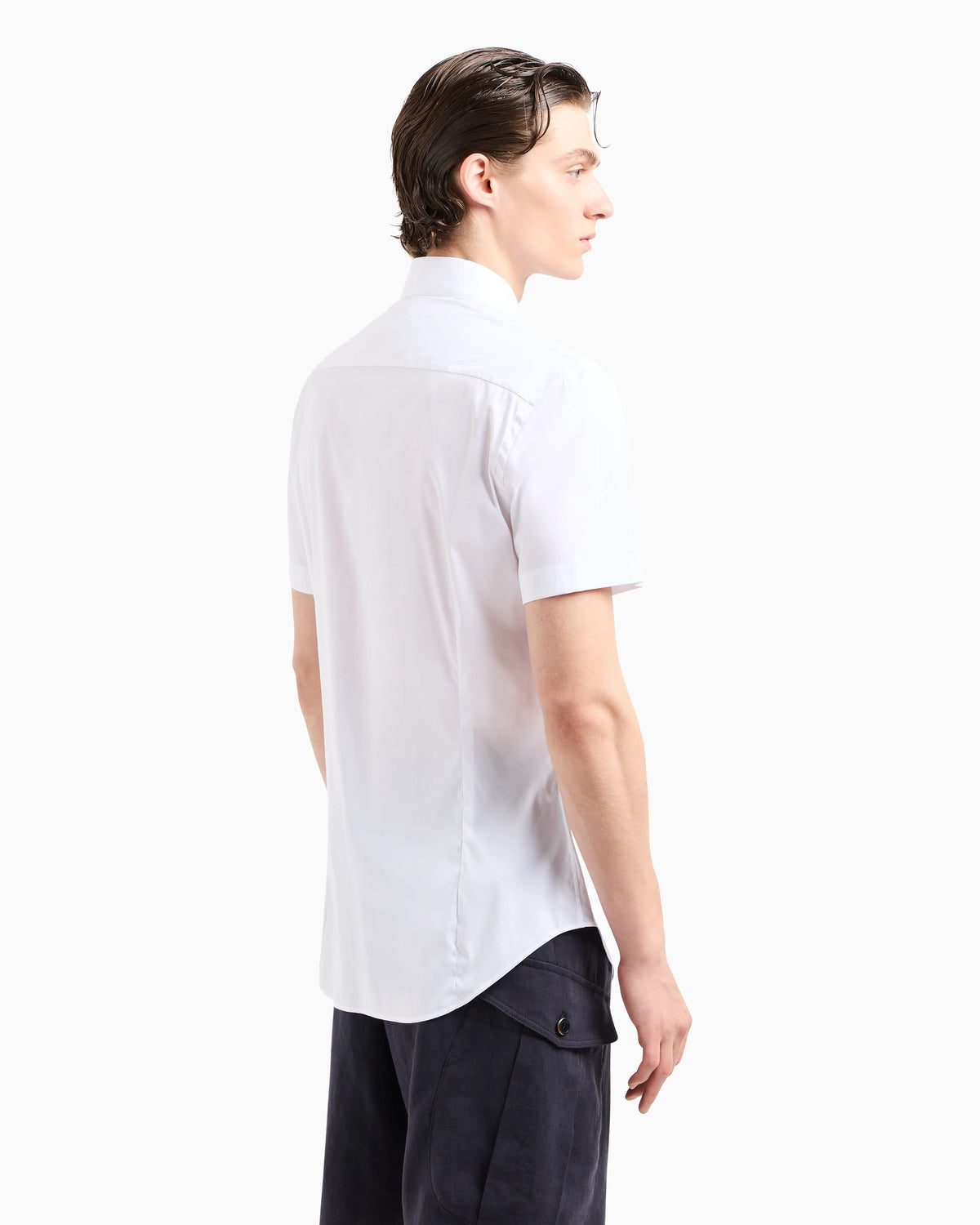 Short-sleeved, stretch plain-knit shirt