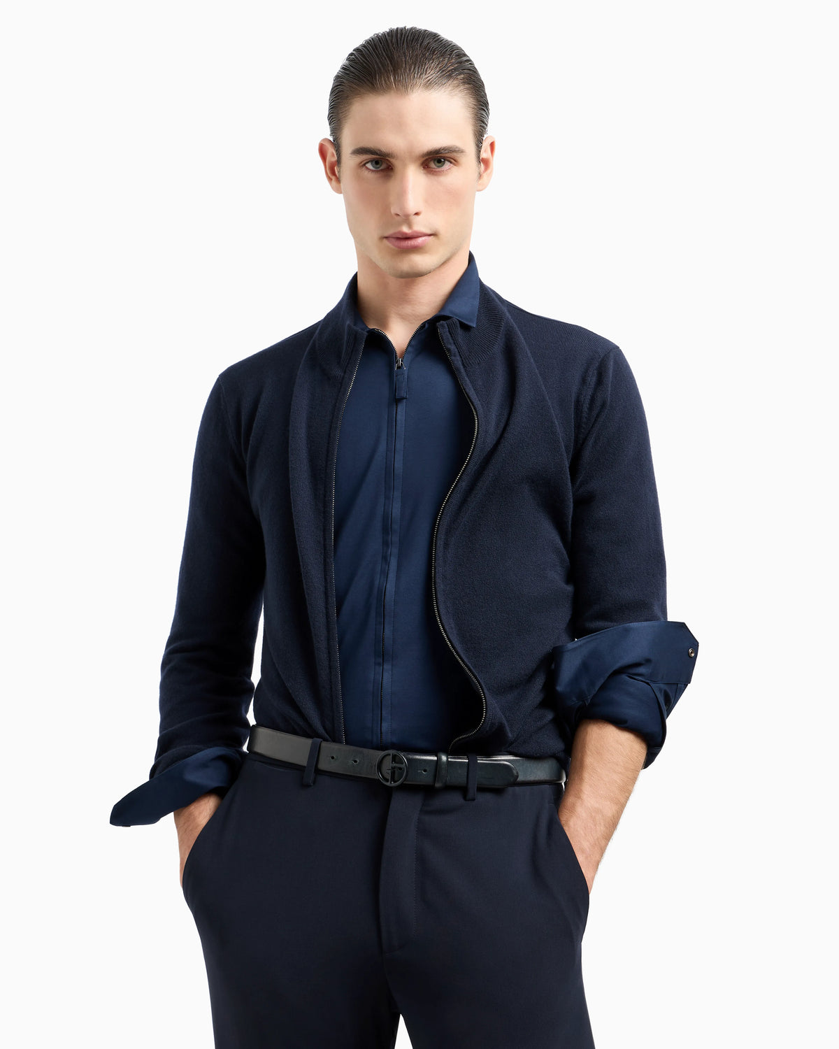 Cotton-jersey zipped shirt