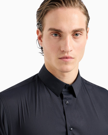 Plain-knit stretch cotton shirt