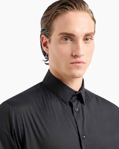 Plain-knit stretch cotton shirt