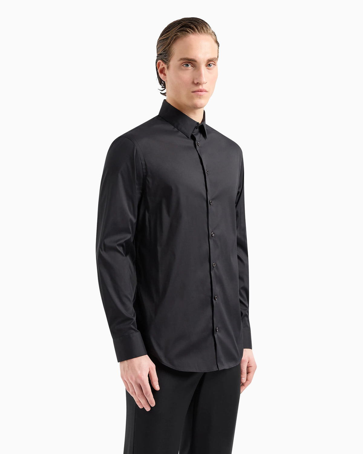 Plain-knit stretch cotton shirt