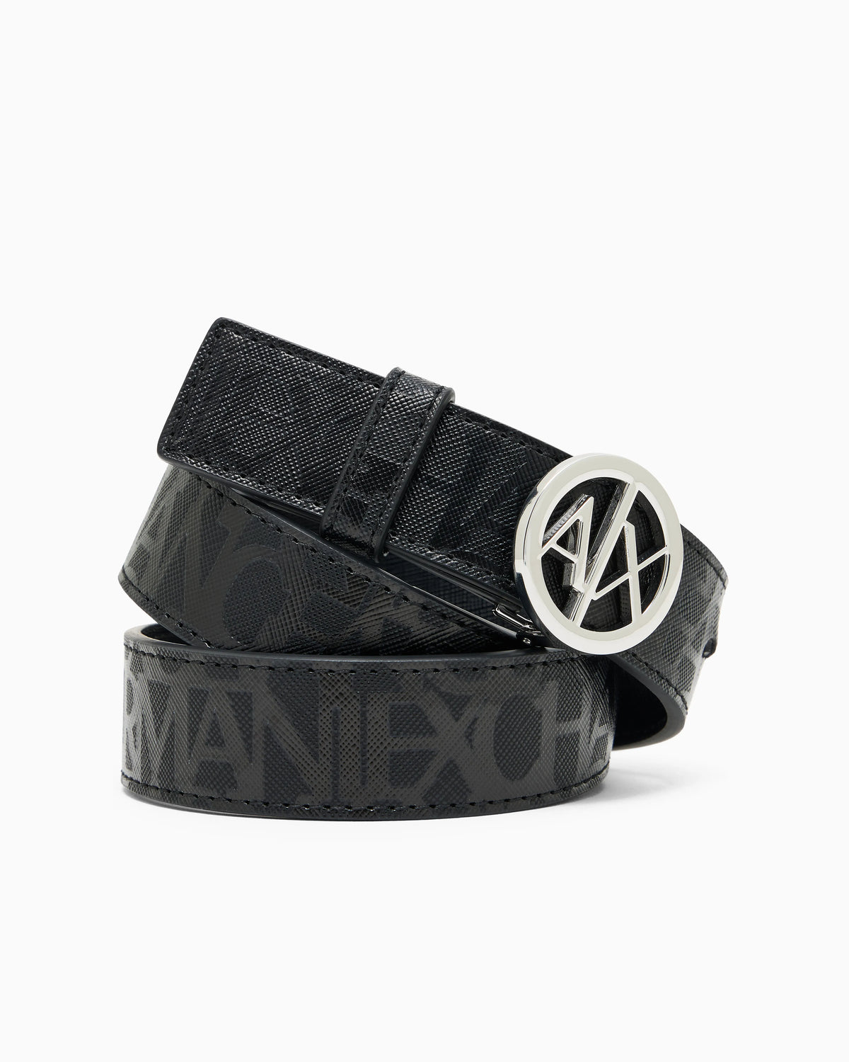 Belt with allover logo and logo buckle