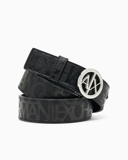 Belt with allover logo and logo buckle