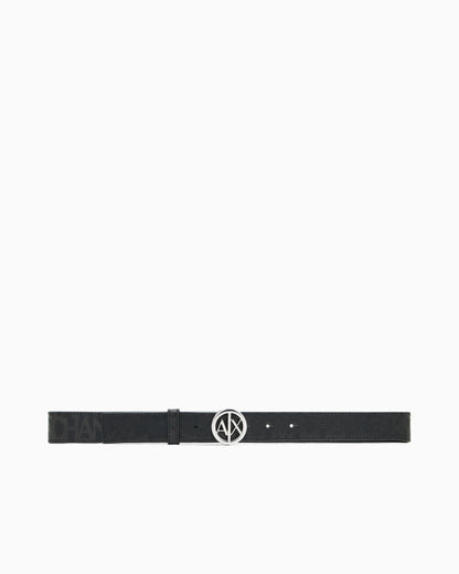 Belt with allover logo and logo buckle
