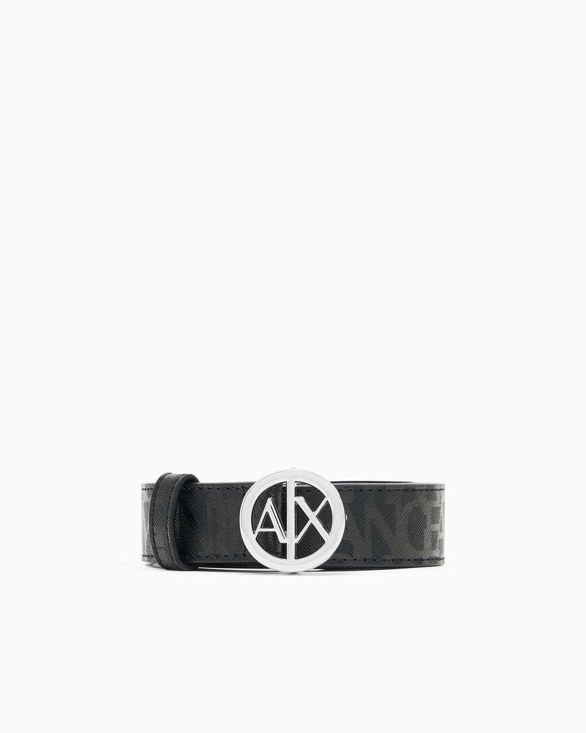 Belt with allover logo and logo buckle