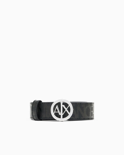 Belt with allover logo and logo buckle