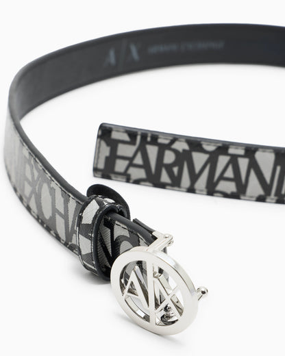 Belt with allover logo and logo buckle