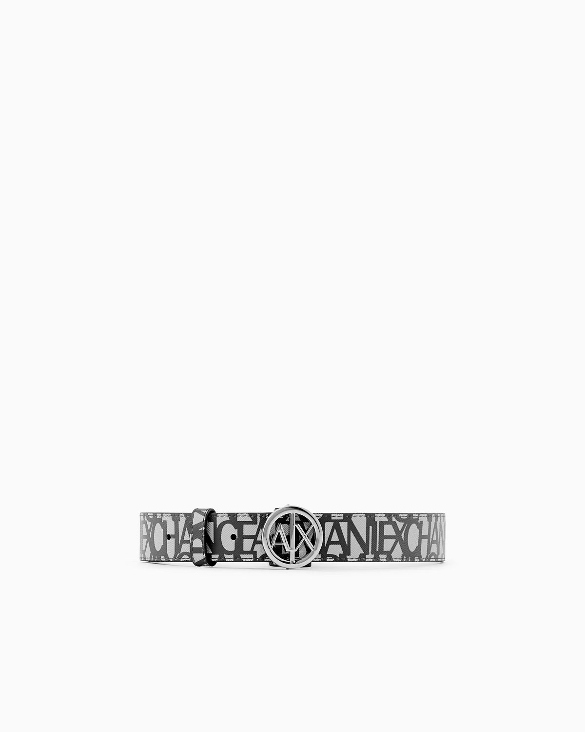 Belt with allover logo and logo buckle