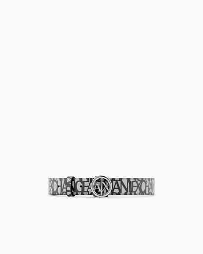 Belt with allover logo and logo buckle