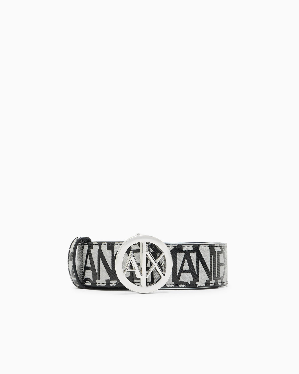 Belt with allover logo and logo buckle
