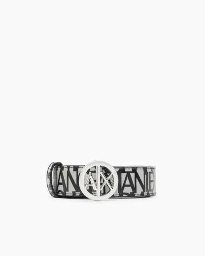 Belt with allover logo and logo buckle