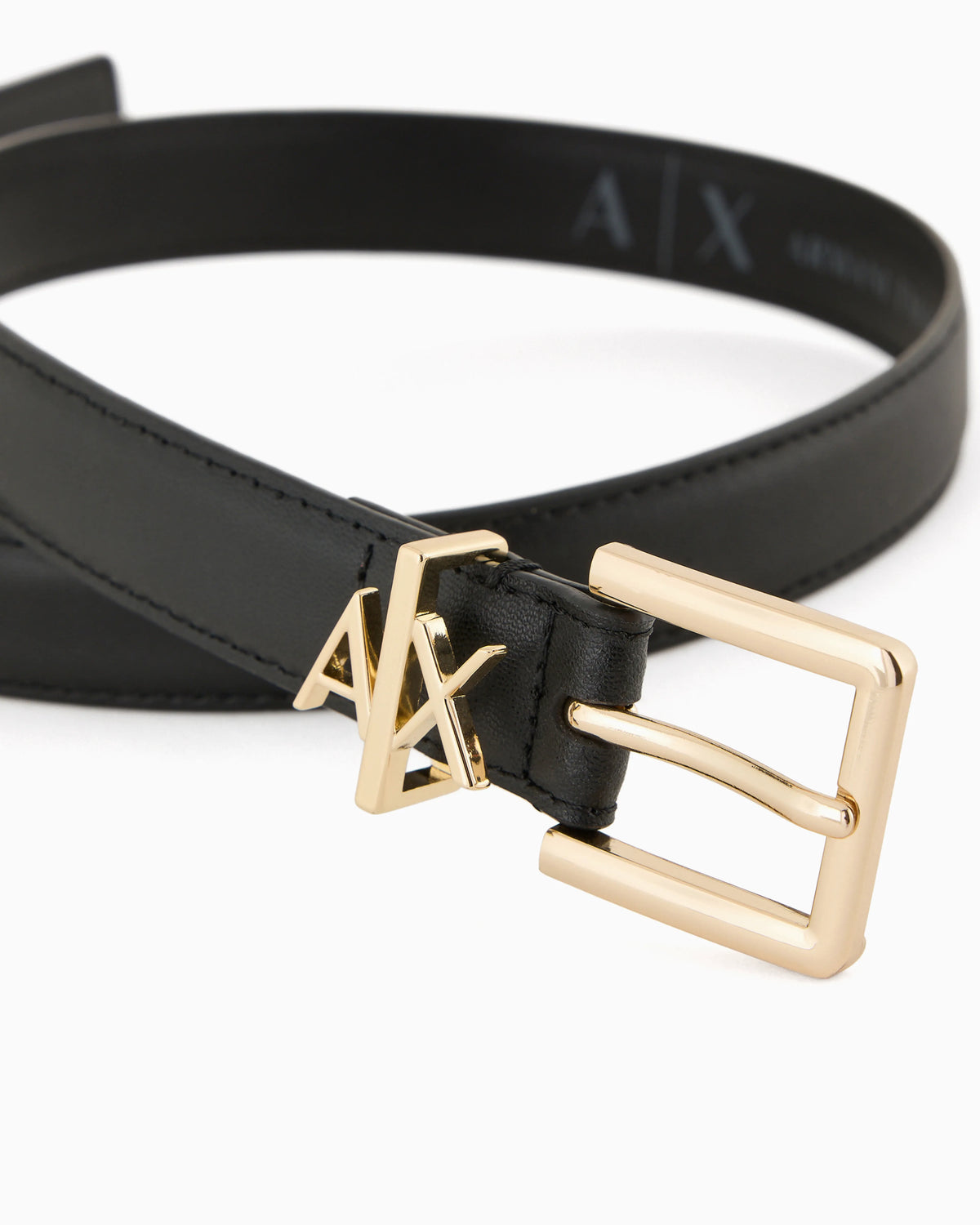 Tongue belt in split leather with transfer coating