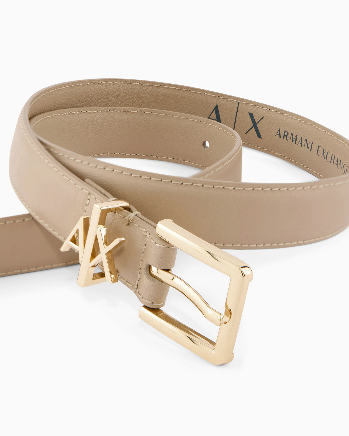 Tongue belt in split leather with transfer coating