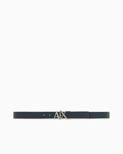 Leather belt with reversible plate buckle