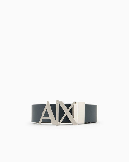 Leather belt with reversible plate buckle