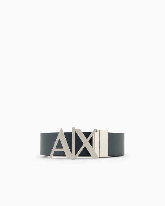 Leather belt with reversible plate buckle