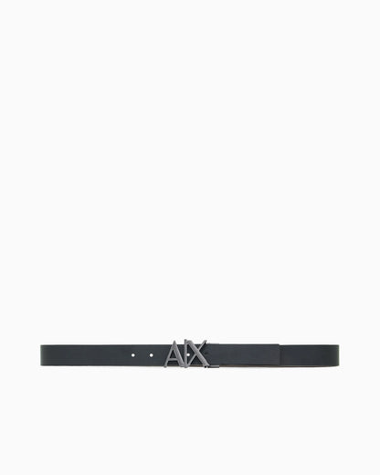 Leather belt with reversible plate buckle