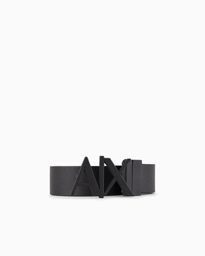 Leather belt with reversible plate buckle
