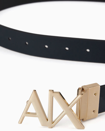 Leather belt with reversible plate buckle