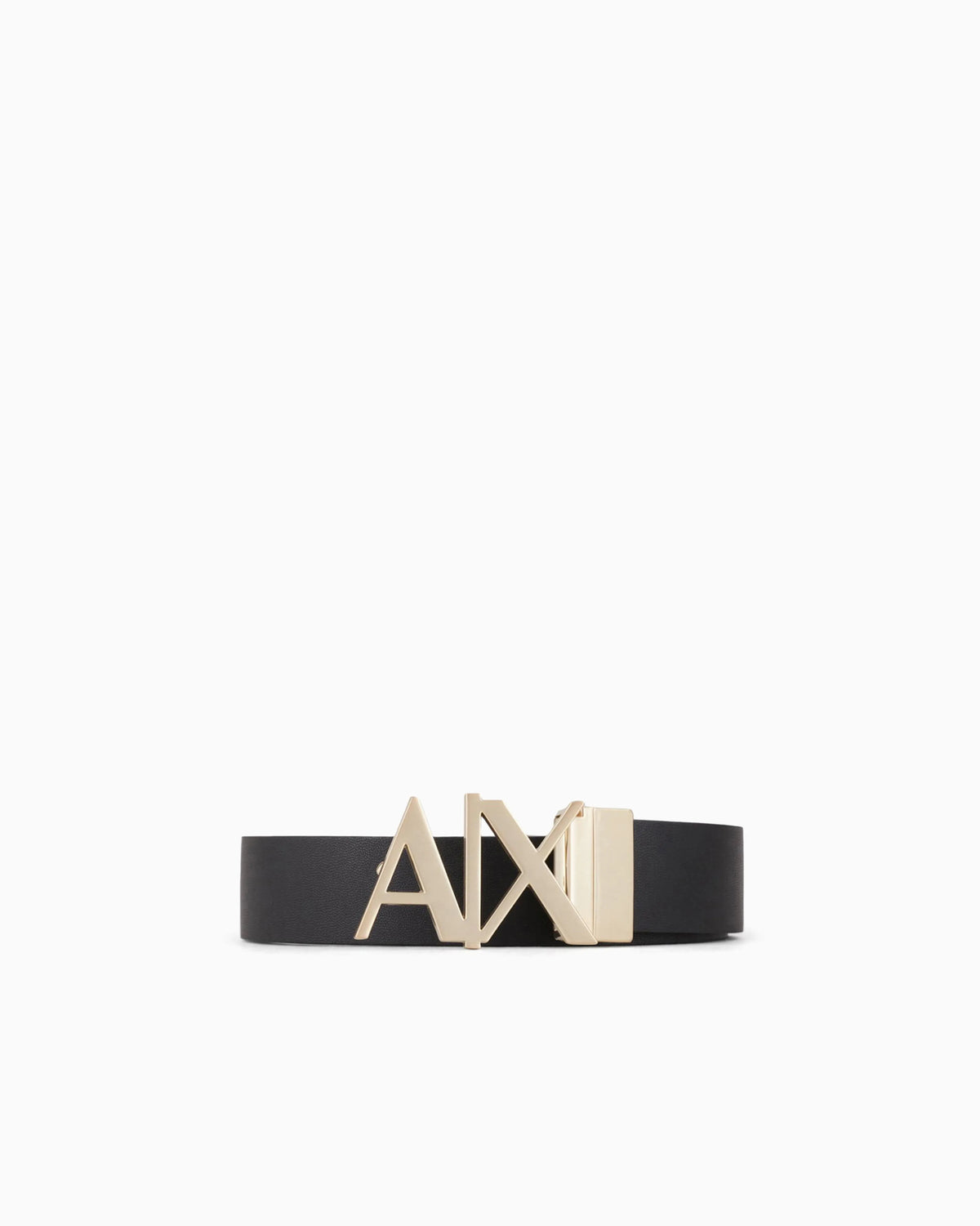 Leather belt with reversible plate buckle