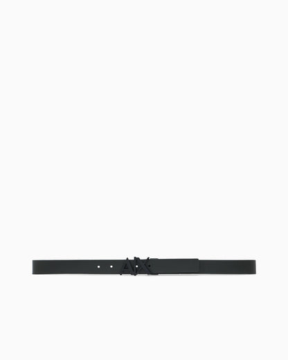 Leather belt with reversible plate buckle
