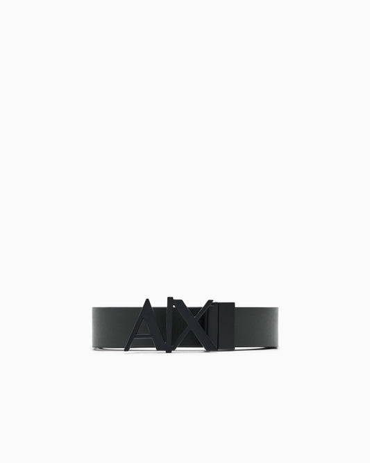 Leather belt with reversible plate buckle
