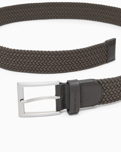 Tongue belt in fabric and leather
