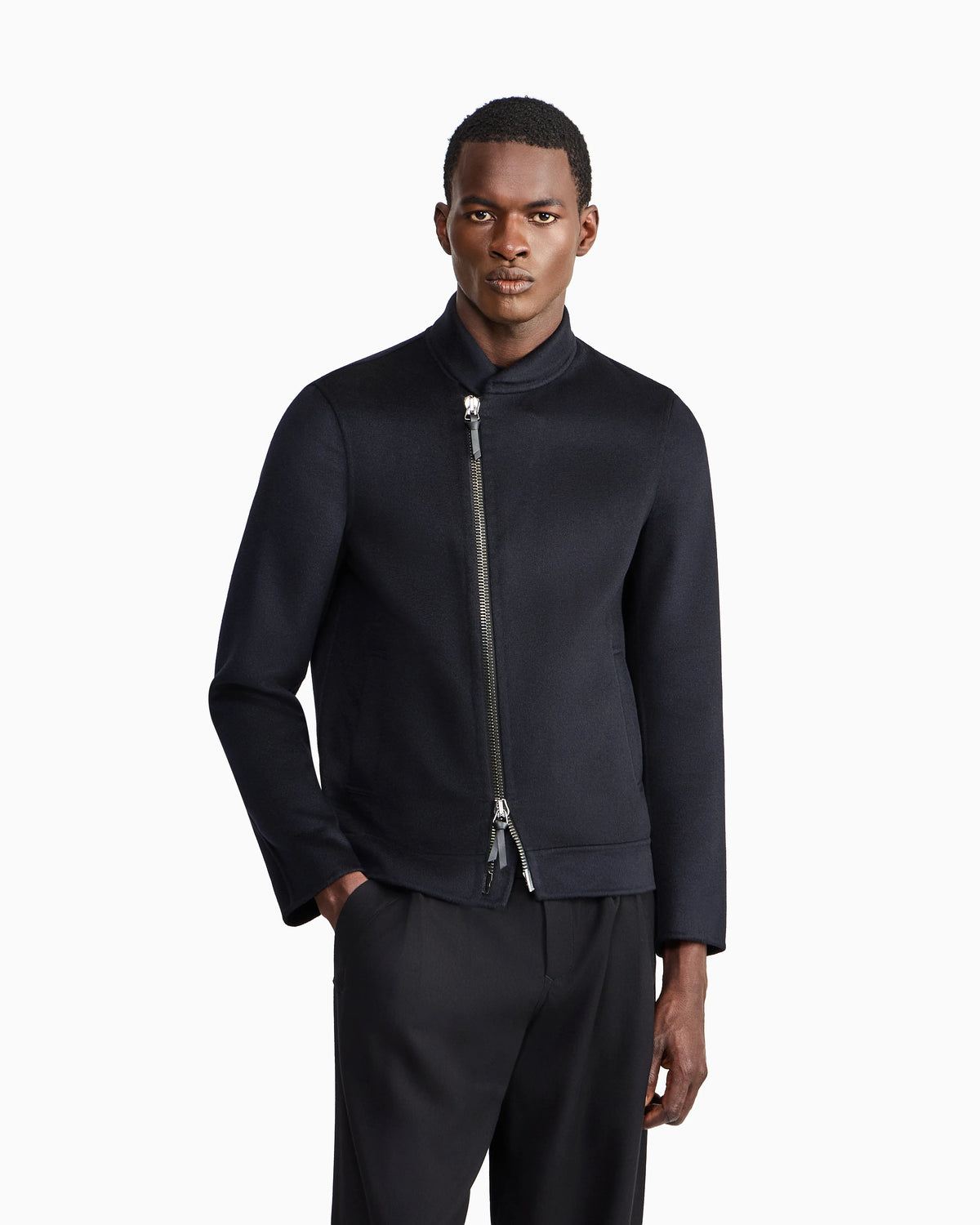 Wool cashmere blouson with asymmetrical zip closure Icon
