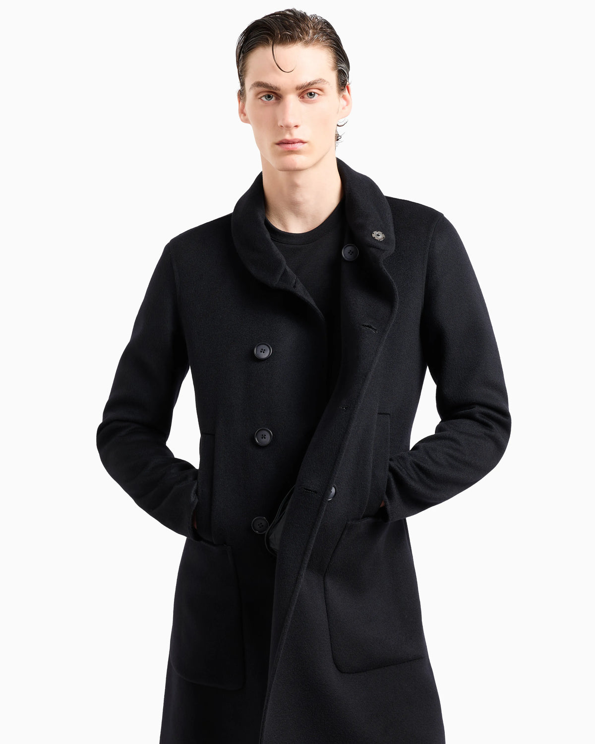 Cashmere coat with a double-breasted shawl collar Icon
