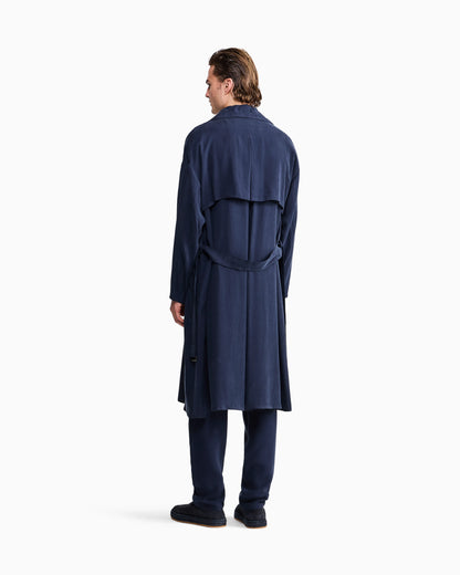 Double-breasted washed cupro coat with a belt Icon