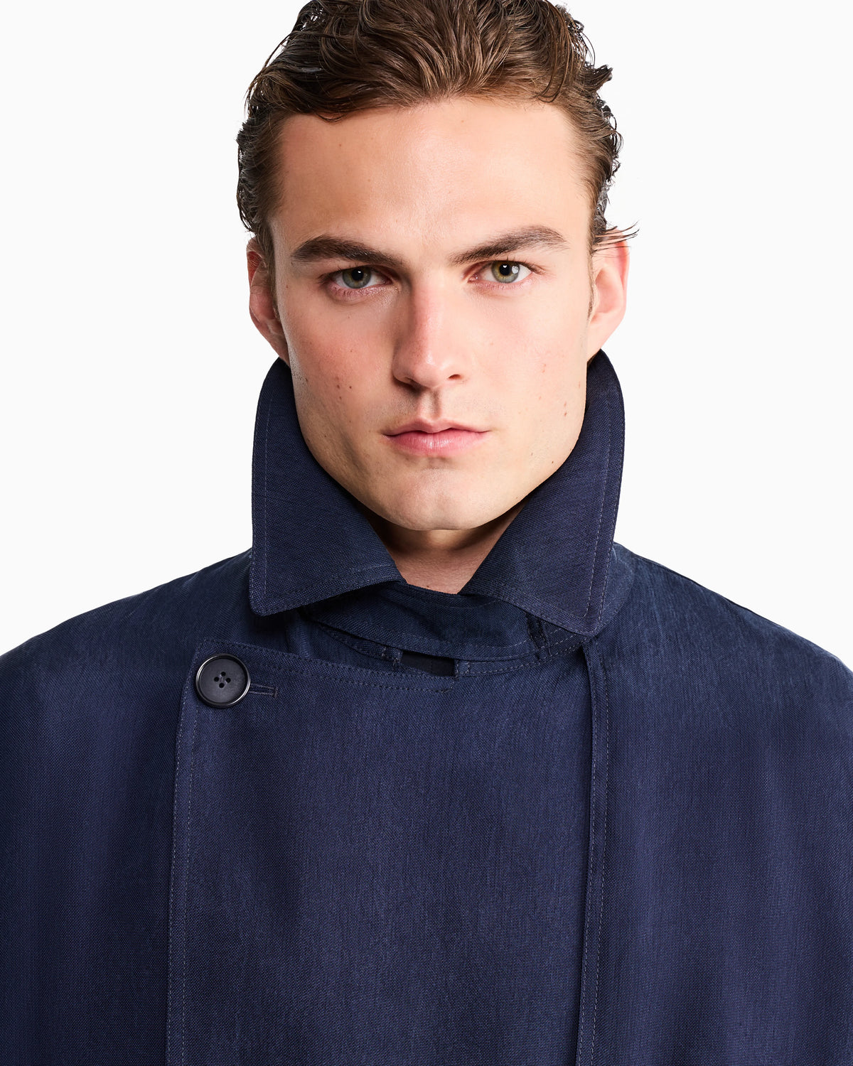 Double-breasted washed cupro coat with a belt Icon